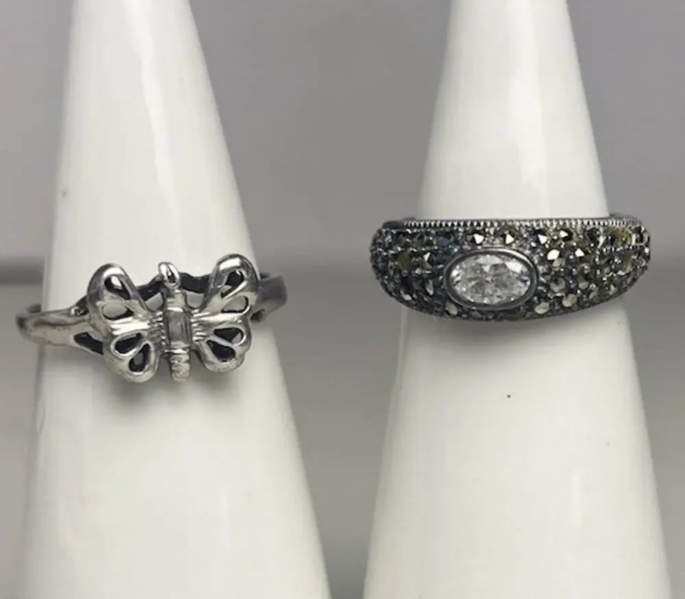 Broken Sterling Silver 925 Rings JJ Marcasite Missing Stones & Butterfly Snap 7g